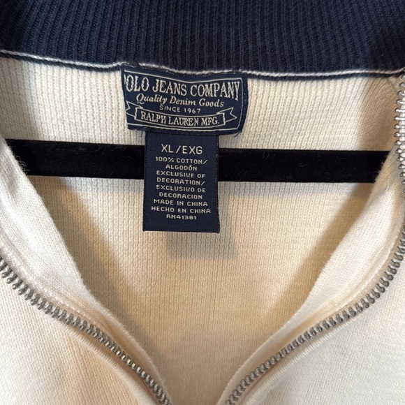 Vintage Ralph Lauren Quarter Zip Men’s XL Cream American Flag 100% Cotton Fair - Picture 3 of 9